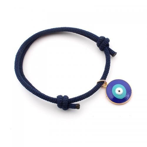 Evil Eye Bracelet Bijoux, Cordon milanais, avec alliage de zinc, Mauvais œil, Placage de couleur d'or, unisexe & réglable & émail, couleur bleu foncé, 18mm Environ 18 cm, Vendu par PC