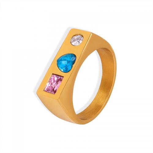 Anillo de dedo de acero Titanium de, Partículas de acero, chapado, diverso tamaño para la opción & micro arcilla de zirconia cúbica & para mujer, más colores para la opción, wide:5mm, Vendido por UD