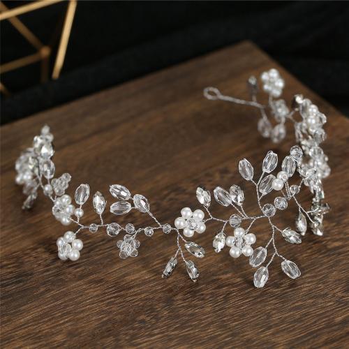 Diadema  de Bisuteria, alambre de latón, con Cristal & Perlas plásticas, Joyería & para mujer, plateado, 280x65mm, Vendido por UD[