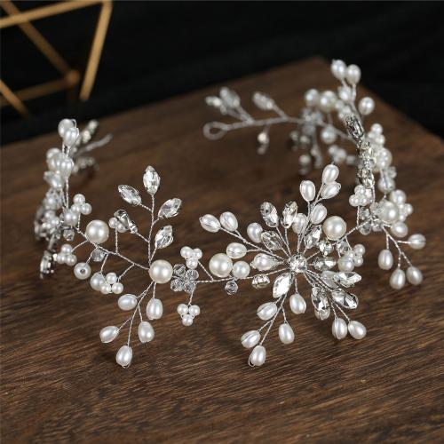 Diadema  de Bisuteria, aleación de zinc, con Cristal & Perlas plásticas, Joyería & para mujer, plateado, 340x80mm, Vendido por UD[