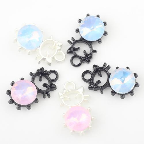 Zinc Alloy Rhinestone Pendants, Cat, painted, DIY & enamel & with rhinestone & hollow [