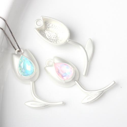 Zinc Alloy Rhinestone Pendants, Tulip, painted, DIY & with rhinestone [