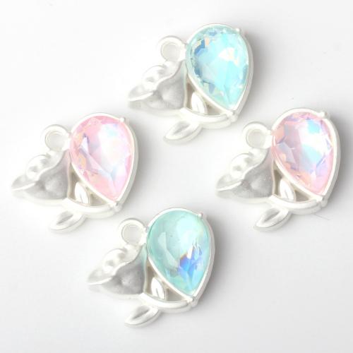 Colgantes de diamantes de imitación de la aleación de zinc, Rosa, barnizado, Bricolaje & con diamantes de imitación, más colores para la opción, 17x13mm, Vendido por UD