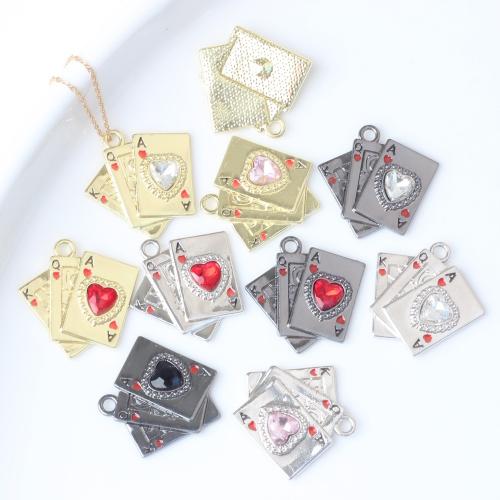 Zinc Alloy Rhinestone Pendants, Poker, plated, DIY & enamel & with rhinestone [