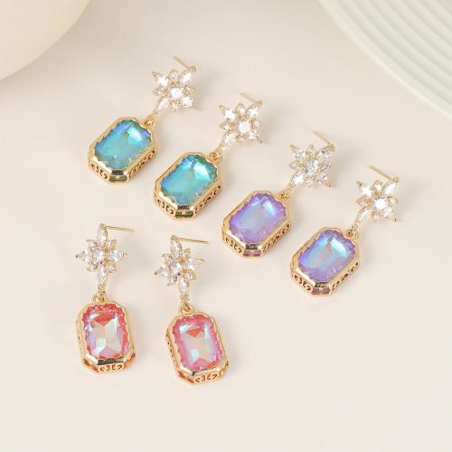 Crystal Drop Earring, Brass, with Cubic Zirconia & Crystal, gold color plated, fashion jewelry & for woman [