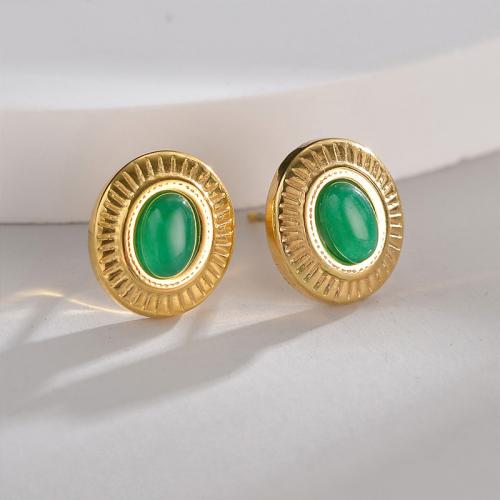 Boucles d'oreilles en acier titane, avec Jade, Plaqué or 18K, bijoux de mode & pour femme Vendu par paire