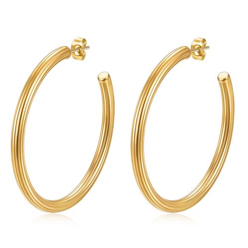 Boucles d'oreilles en acier titane, beignet, Placage de couleur d'or, bijoux de mode & pour femme Vendu par paire