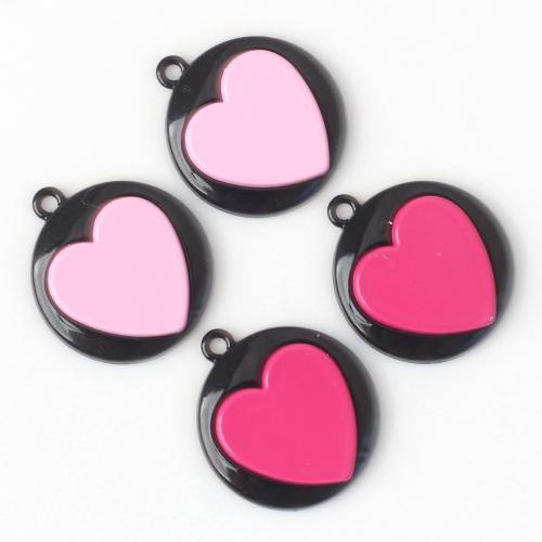 Zinc Alloy Heart Pendants, Flat Round, painted, DIY [