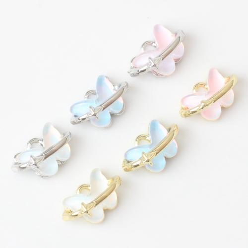 Resin Zinc Alloy Pendants, with Resin, Butterfly, plated, DIY nickel, lead & cadmium free [