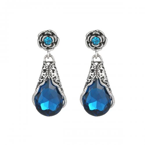 Crystal Drop Earring, Brass, with Crystal, Teardrop, antique silver color plated, vintage & fashion jewelry & for woman, blue [