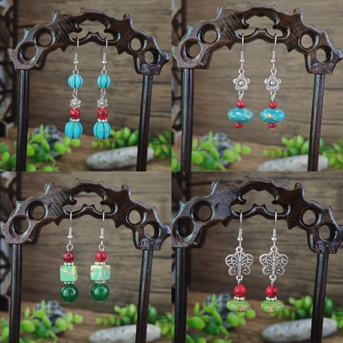 Turquoise Zinc Alloy Earring, with Jade & Natural Turquoise, antique silver color plated, vintage & fashion jewelry & dyed & for woman [