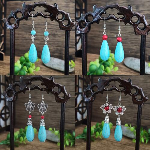 Turquoise Zinc Alloy Earring, with Natural Turquoise, antique silver color plated, vintage & fashion jewelry & for woman [