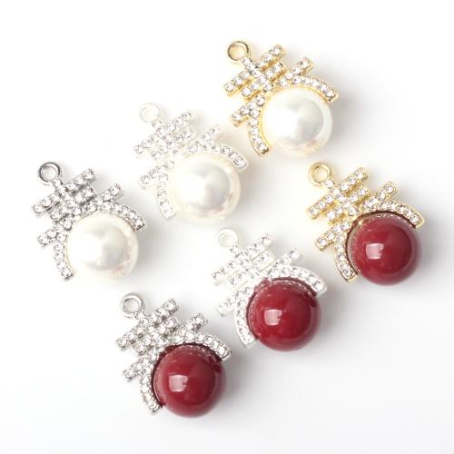 Zinc Alloy Rhinestone Pendants, with Resin & Plastic Pearl, plated, fashion jewelry & DIY & with rhinestone [