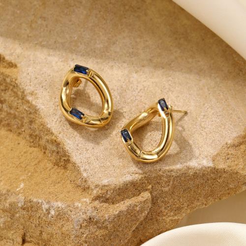 Boucles d'oreilles en acier titane, Plaqué or 18K, bijoux de mode & styles différents pour le choix & pavé de micro zircon & pour femme, Vendu par paire