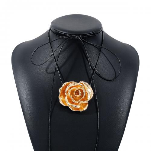 Collar , aleación de zinc, con Cordón de cera, Flor, hecho a mano, Joyería & para mujer, más colores para la opción, longitud:aproximado 160 cm, Vendido por UD