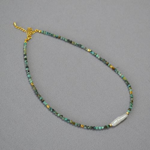 Collier de perles d'eau douce , perle d'eau douce cultivée, avec turquoise, avec 1.97inch chaînes de rallonge, Baroque, fait à la main, bijoux de mode & pour femme Environ 15.75 pouce, Vendu par PC