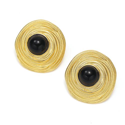 Boucles d'oreilles en acier titane, avec pierre gemme, Rond, Plaqué or 18K, bijoux de mode & pour femme Vendu par paire