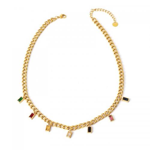 Collar de la cadena del suéter de la manera, Partículas de acero, con 6cm extender cadena, chapado, Joyería & micro arcilla de zirconia cúbica & para mujer, dorado, longitud:aproximado 40.5 cm, Vendido por UD