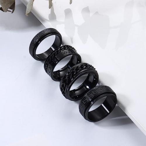 Edelstahl Fingerring, 304 Edelstahl, 4 Stück & Modeschmuck & unisex & verschiedene Größen vorhanden, schwarz, Width 8mm,Thickness 2mm, 4PCs/setzen, verkauft von setzen