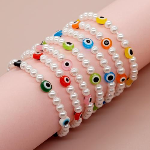 Evil Eye Bracelet Bijoux, perle de plastique, avec Acrylique, Plat rond, bijoux de mode & pour femme, plus de couleurs à choisir, Diamètre inté Environ 60mm, Vendu par PC