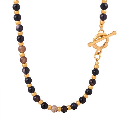 Collier de bijoux de titane, Acier titane, avec Agate, bijoux de mode & normes différentes pour le choix & pour femme, doré Environ 40 cm, Vendu par PC