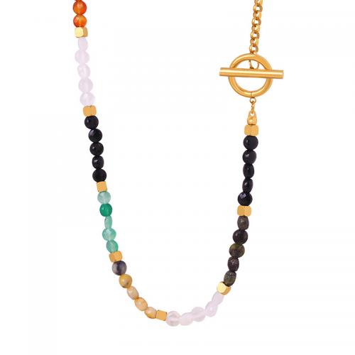 Collier de bijoux de titane, Acier titane, avec Agate, bijoux de mode & pour femme, doré Environ 40 cm, Vendu par PC