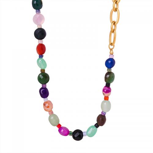 Collier de bijoux de titane, Acier titane, avec Agate, avec 5cm chaînes de rallonge, bijoux de mode & pour femme, doré, 7mm Environ 40 cm, Vendu par PC