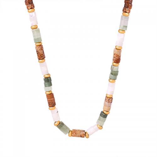 Collier de bijoux de titane, Pierre naturelle, avec Acier titane, avec 5cm chaînes de rallonge, bijoux de mode & pour femme Environ 42 cm, Vendu par PC