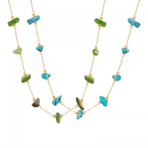 Collier de bijoux de titane, Acier titane, avec Pierre naturelle, avec 7cm chaînes de rallonge, Plaqué or 18K, bijoux de mode & pour femme Environ 40 cm, Vendu par PC