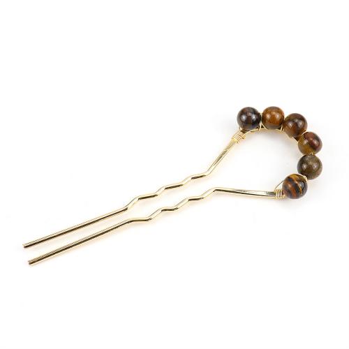 Palillos para el Cabello, aleación de zinc, con Piedra natural, chapado en color dorado, diferentes materiales para la opción & para mujer, más colores para la opción, Length about 10.4cm,beads 0.8cm, Vendido por UD