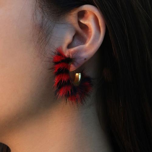 Fluffy Pom Pom Earrings, Plush, with 304 Stainless Steel & Zinc Alloy, fashion jewelry 