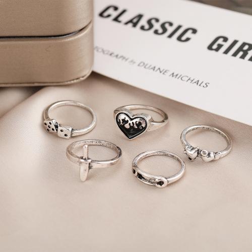 Zinc Alloy Ring Set, plated, 5 pieces & fashion jewelry, silver color [