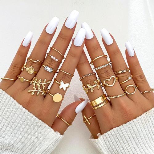 Zinc Alloy Ring Set, plated, fashion jewelry & enamel & with rhinestone, golden [