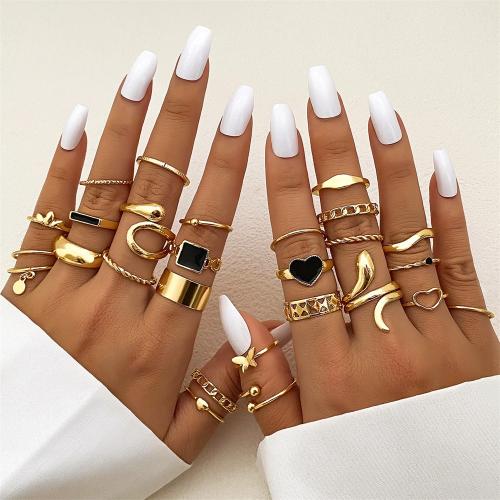 Zinc Alloy Ring Set, plated, fashion jewelry & enamel & with rhinestone, golden [