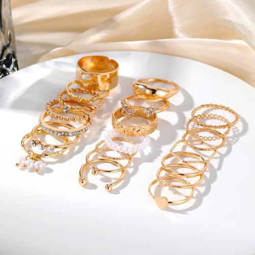 Zinc Alloy Ring Set, with Plastic Pearl, plated, fashion jewelry & with rhinestone [