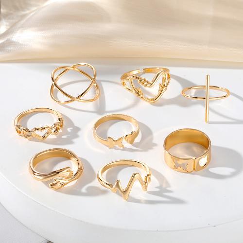 Zinc Alloy Ring Set, plated, 8 pieces & fashion jewelry, golden [