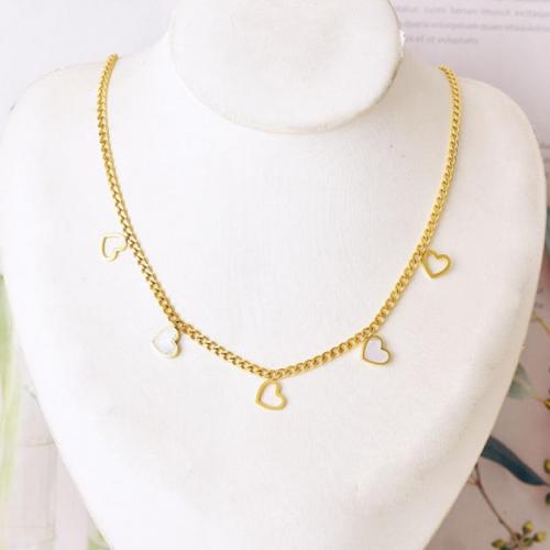 Collier de bijoux de titane, Acier titane, avec coquille blanche, avec 7cm chaînes de rallonge, Placage de couleur d'or, bijoux de mode & styles différents pour le choix & pour femme Environ 41 cm, Vendu par PC