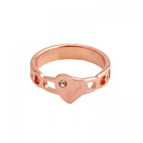 Anillo de dedo de acero Titanium de, Partículas de acero, chapado, diverso tamaño para la opción & micro arcilla de zirconia cúbica & para mujer, color de rosa dorada, Vendido por UD