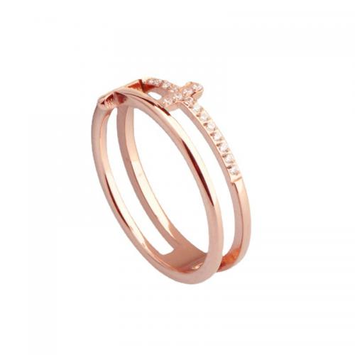 Anillo de dedo de acero Titanium de, Partículas de acero, chapado, diverso tamaño para la opción & micro arcilla de zirconia cúbica & para mujer, color de rosa dorada, Vendido por UD