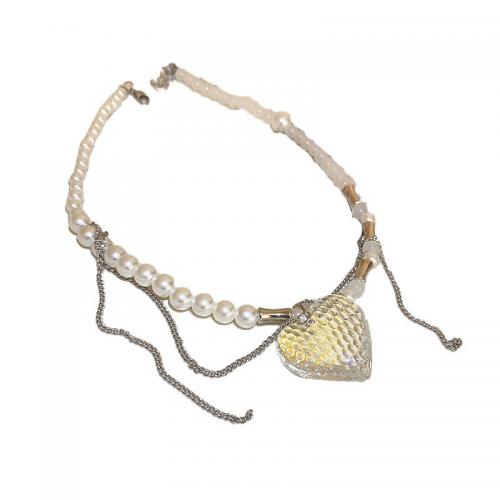 Collier de perles en plastique, laiton, avec perle de plastique, Placage, styles différents pour le choix & pour femme & avec strass Environ 16-20 pouce, Vendu par PC