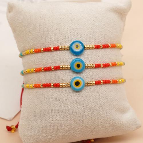 Evil Eye Bracelet Bijoux, Seedbead, avec Cordon de noeud & chalumeau, Plat rond, Réglable & bijoux de mode & unisexe, couleurs mélangées Environ 18 cm é, Vendu par fixé