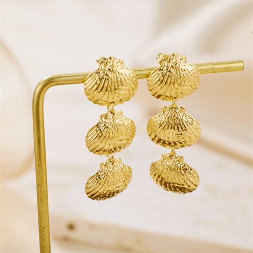 Stainless Steel Drop Earring, 304 Stainless Steel, Shell, Vacuum Ion Plating, fashion jewelry & for woman, gold [