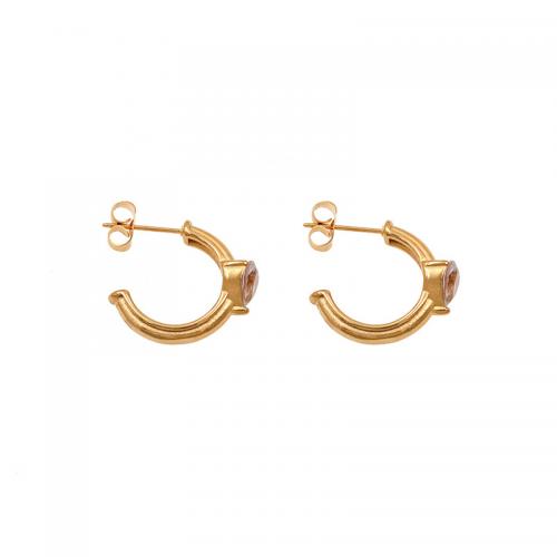 Boucles d'oreilles en acier titane, Placage ionique sous vide, bijoux de mode & pavé de micro zircon & pour femme, Or, Vendu par paire