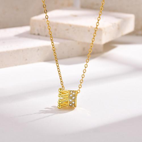 Cubic Zircon Micro Pave Brass Necklace, with 5cm extender chain, Crown, fashion jewelry & micro pave cubic zirconia & for woman, golden Approx 40 cm [