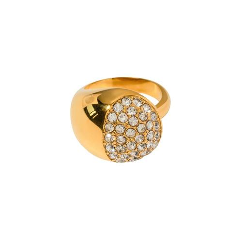 Rhinestone Stainless Steel Finger Ring, 304 Stainless Steel, 18K gold plated, fashion jewelry & for woman & with rhinestone, golden 