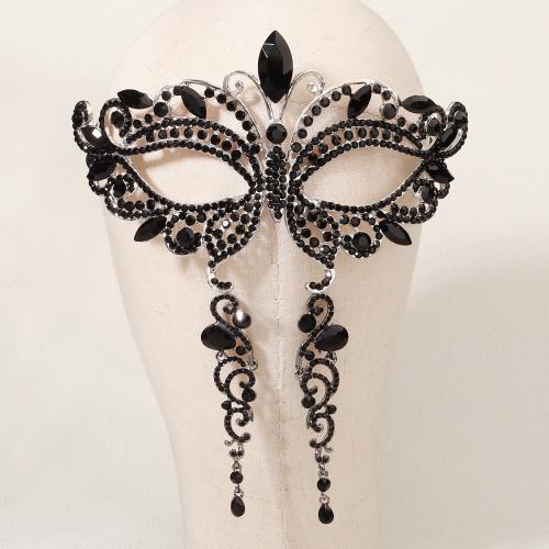 Rhinestone Zinc Alloy Jewelry Set, mask & earring, plated, for woman & with rhinestone, black [