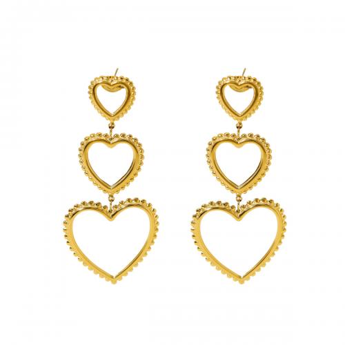 Boucles d'oreilles en acier titane, coeur, Plaqué d'or 18K, bijoux de mode & pour femme & creux Vendu par paire