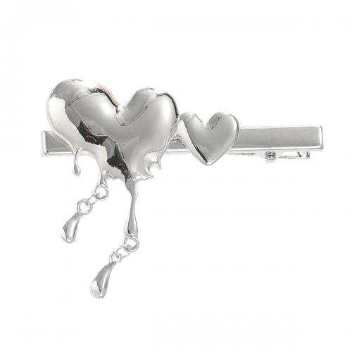 Clips de pico, aleación de zinc, Corazón, para mujer, plateado, 59x48mm, Vendido por UD[