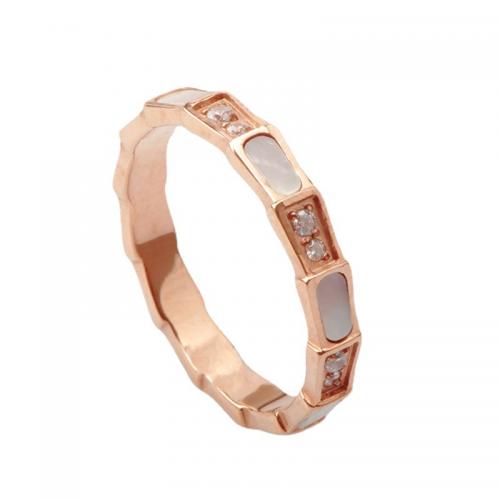 Titane Acier Bague, Acier titane, Placage, normes différentes pour le choix & pavé de micro zircon & pour femme & émail, couleur or rose, Vendu par PC[