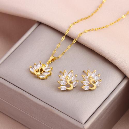 Brass Jewelry Set, with Crystal & 304 Stainless Steel, Vacuum Ion Plating, fashion jewelry & for woman Approx 50 cm [